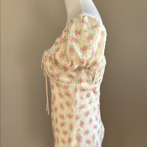 For Love & Lemons Maxine Vintage Rose Pink Floral Puff Sleeve Mini Dress Size M - Picture 11 of 17